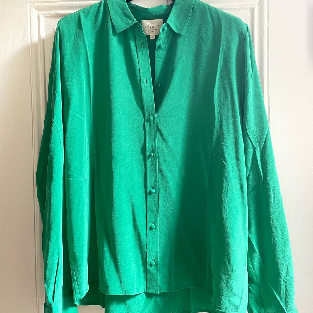 Sezane - Soft silk blouse in bright green. Very good condition. Gently used.